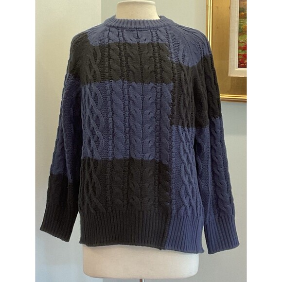 Tuckernuck Navy Black Color Block Cable Knit Sweater XS NWT Chunky Pullover - Picture 3 of 8